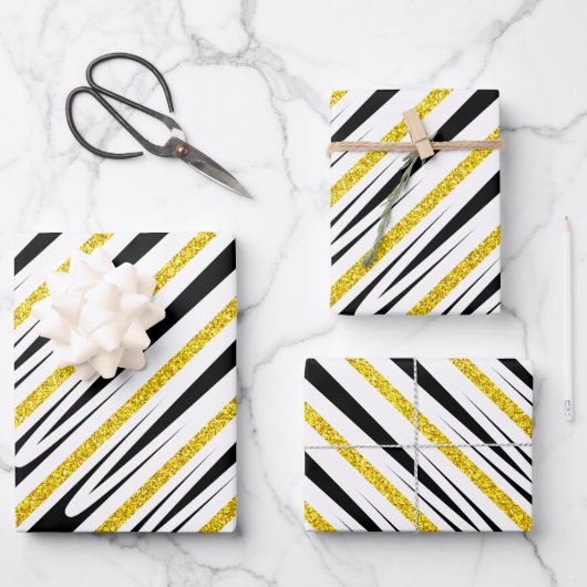 Stripes Pattern Multicolor Gold Glitter Artsy Cool Inpakpapier Vel (Voorkant)