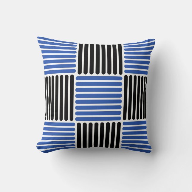 Stripes Pattern Pillow in Blue and Black kleuren Kussen (Voorkant)