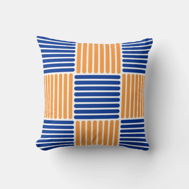 Stripes Pattern Pillow in Blue en Oranje kleuren Kussen (Voorkant)