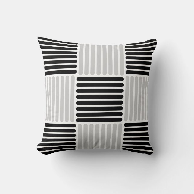 Stripes Pattern Pillow in Silver en Black kleuren Kussen (Voorkant)