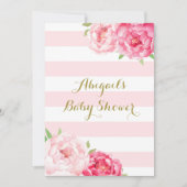Stripes Pink Blush Waterverf Flowers Baby shower Kaart (Voorkant)