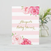 Stripes Pink Blush Waterverf Flowers Baby shower Kaart (Staand voorkant)
