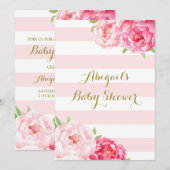 Stripes Pink Blush Waterverf Flowers Baby shower Kaart (Voorkant / Achterkant)