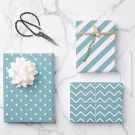 Stripes Polka Dot Zig Zag Patronen Blauwgroen Blau Inpakpapier Vel