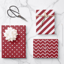 Stripes Polka Dot Zig Zag Pattern Red White Inpakpapier Vel