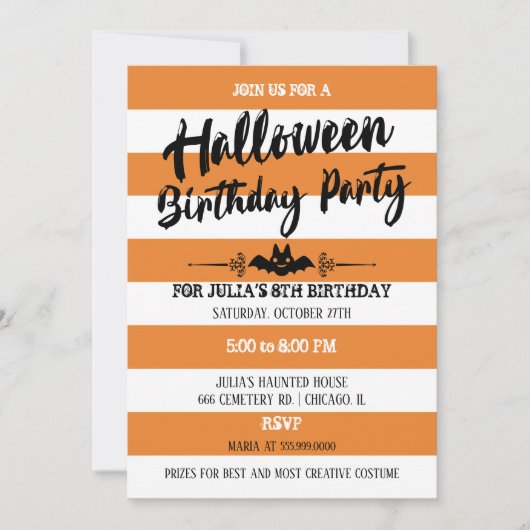 Stripes & Polka Dots Halloween Birthday Party Kaart (Voorkant)
