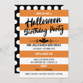 Stripes & Polka Dots Halloween Birthday Party Kaart (Voorkant / Achterkant)