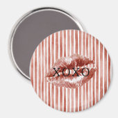 Stripes Red Lips Kiss XOXO  Magneet (Voorkant / Achterkant)