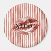 Stripes Red Lips Kiss XOXO  Magneet (Voorkant)