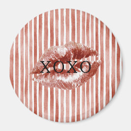 Stripes Red Lips Kiss XOXO Magneet