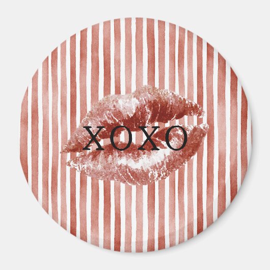 Stripes Red Lips Kiss XOXO  Magneet (Voorkant)