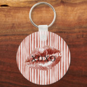 Stripes Red Lips Kiss XOXO  Sleutelhanger (Voorkant)
