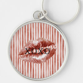 Stripes Red Lips Kiss XOXO Sleutelhanger