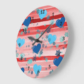 Stripes Red & White Hearts & Snowflakes Grote Klok (Hoek)