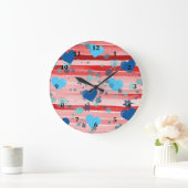 Stripes Red & White Hearts & Snowflakes Grote Klok (Huis)