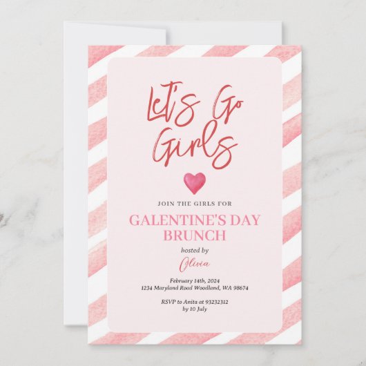 Stripes Roze Galentine's Day Dinner Valentijn Kaart (Voorkant)