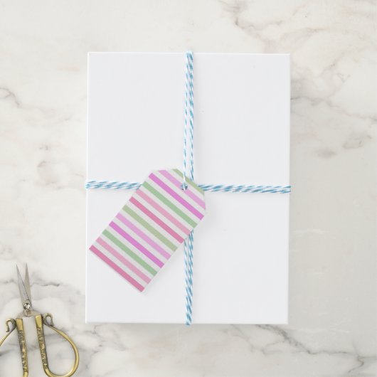 Stripes, roze, groen cadeaulabel (Met Touw)