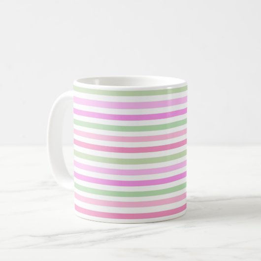 Stripes, roze, groen koffiemok (Voorkant links)