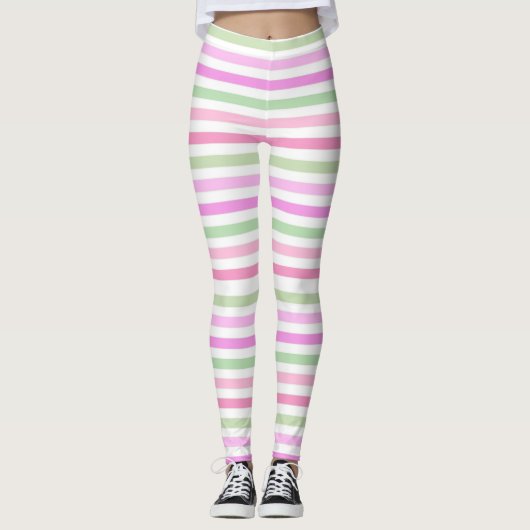 Stripes, roze, groen leggings (Voorkant)