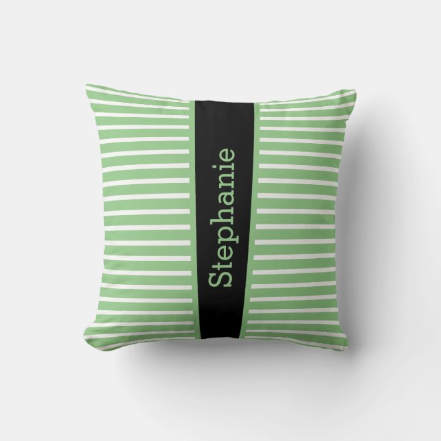 Stripes Sage Green Black White — aangepaste naam C Kussen (Voorkant)