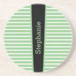 Stripes Sage Green Black White — aangepaste naam C Zandsteen Onderzetter<br><div class="desc">Ontworpen met prachtige,  stijlvolle en trendy sage-groene witte strepen met sjabloon voor aangepaste tekst! Maakt een geweldig gepersonaliseerd home decor cadeau of feestplezier!</div>