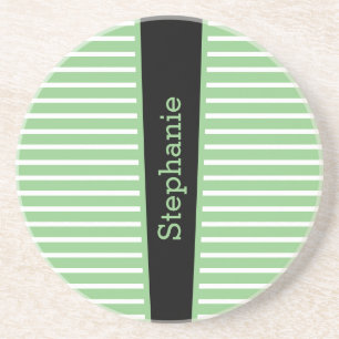 Stripes Sage Green Black White — aangepaste naam C Zandsteen Onderzetter