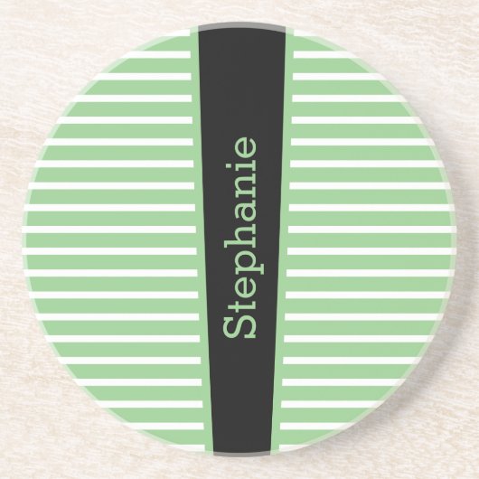 Stripes Sage Green Black White — aangepaste naam C Zandsteen Onderzetter (Voorkant)