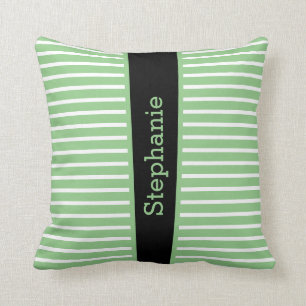 Stripes Sage Green Black White — aangepaste naam Kussen