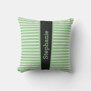 Stripes Sage Green Black White Custom Name Cute Th Buitenkussen