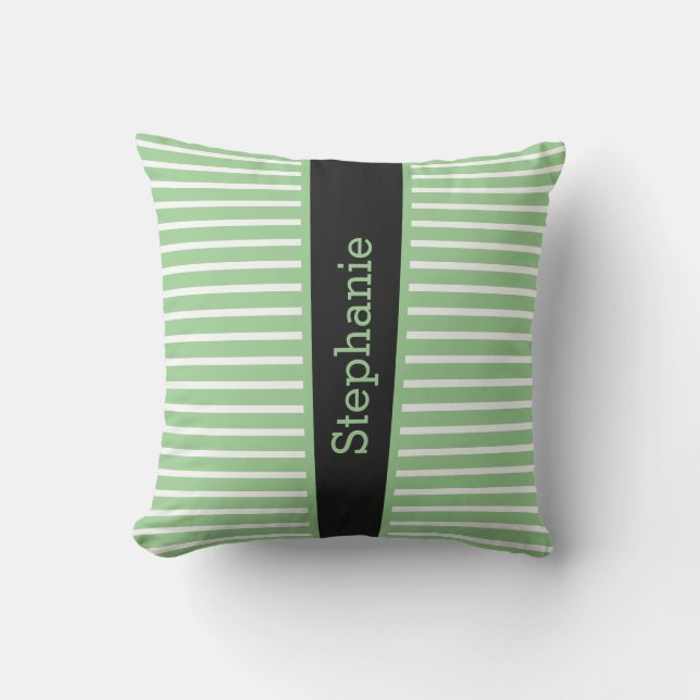 Stripes Sage Green Black White Custom Name Cute Th Buitenkussen (Voorkant)