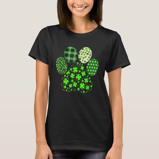 Stripes Shamrock Leopard Plaid Paw St Patricks Day T-shirt (Voorkant)