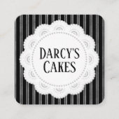 Stripes Silver Black Lace en Cakes Vierkante Visitekaartje (Voorkant)