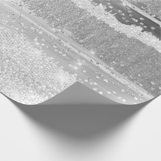 STRIPES SILVER GRAY GLITTER WEDDING BRIDAL Strokes Cadeaupapier (Hoek)