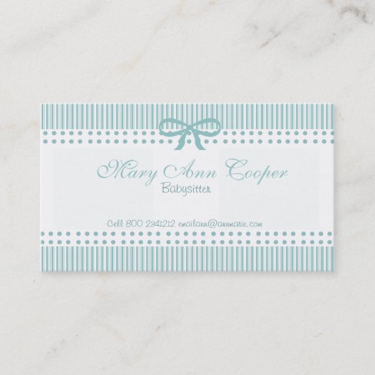 Stripes Stippen Cute Babysitter Delicate Blue Bow Visitekaartje (Voorkant)