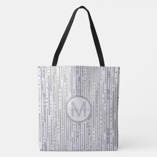 Stripes Stippen Silver White Grey Pattern Monogram Tote Bag (Voorkant)