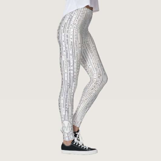 Stripes Stippen Silver White Optionele monogram Gl Leggings (Rechts)