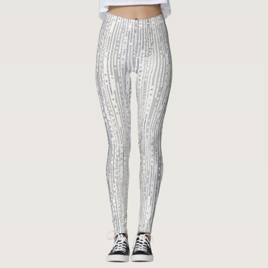 Stripes Stippen Silver White Optionele monogram Gl Leggings (Voorkant)