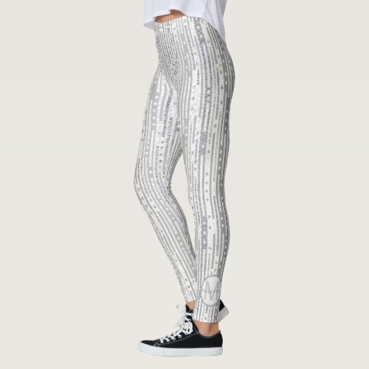 Stripes Stippen Silver White Optionele monogram Gl Leggings (Links)