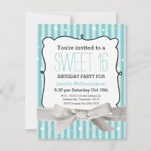 Stripes Sweet 16 Birthday Party Light Aqua Kaart
