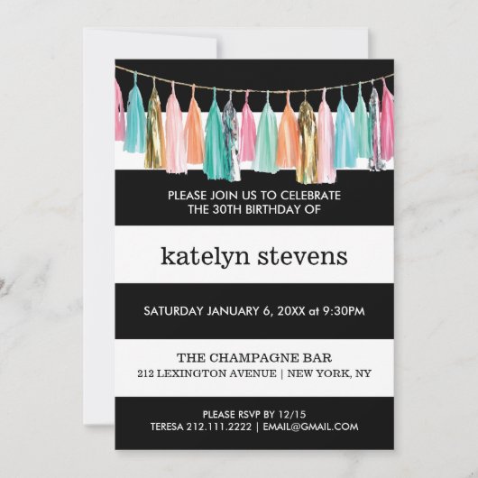 Stripes Tassel Garland Birthday Party Invitation Kaart (Voorkant)