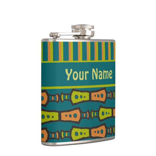 Stripes, tribaal patroon, Blauwgroen: stijlvolle h Heupfles (Rechts)