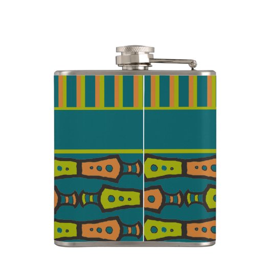 Stripes, tribaal patroon, Blauwgroen: stijlvolle h Heupfles (Achterkant)