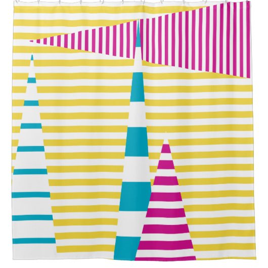 Stripes — Turquoise, Geel en Roze Douchegordijn (Voorkant)