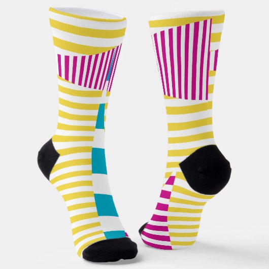 Stripes — Turquoise, Geel en Roze Sokken (Gebogen)