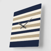 Stripes van Navy/Beige Papier Vierkante Klok (Hoek)