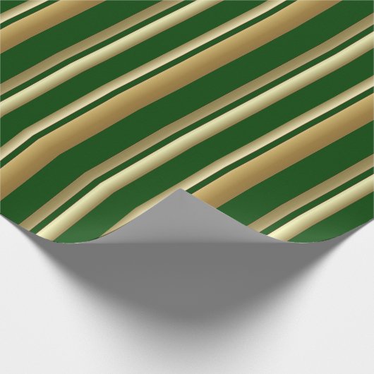 Stripes Vertical Green en Golden Wrapping Paper Cadeaupapier (Hoek)