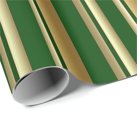 Stripes Vertical Green en Golden Wrapping Paper Cadeaupapier (Rol Hoek)