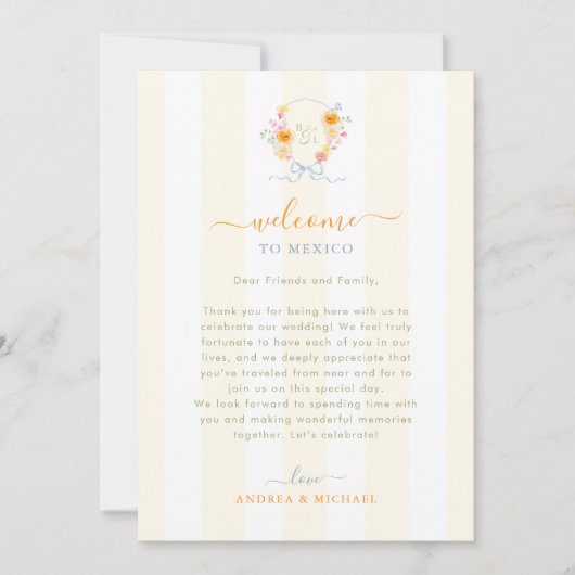 Stripes Wedding Welcome Letter Itinerary Card Kaart (Voorkant)
