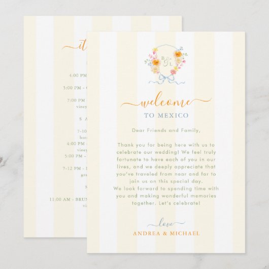 Stripes Wedding Welcome Letter Itinerary Card Kaart (Voorkant / Achterkant)