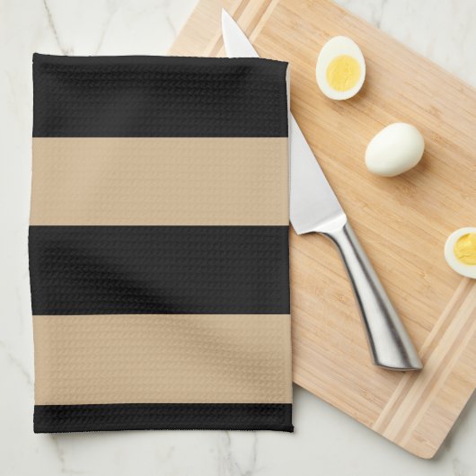Stripes - zwart en Tan Theedoek (Quarter Fold)